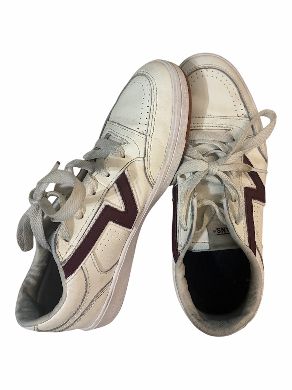 Vans Lowland Two Toned White Sneakers with Burgundy Stripe size 7